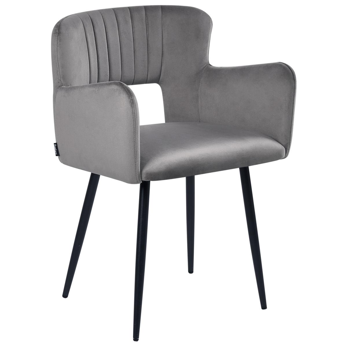 ESSZIMMERSTUHL 2er Set Samtstoff Grau Sanilac - Dunkelgrau/Schwarz, Textil/Metall (54/76/50cm) - Beliani