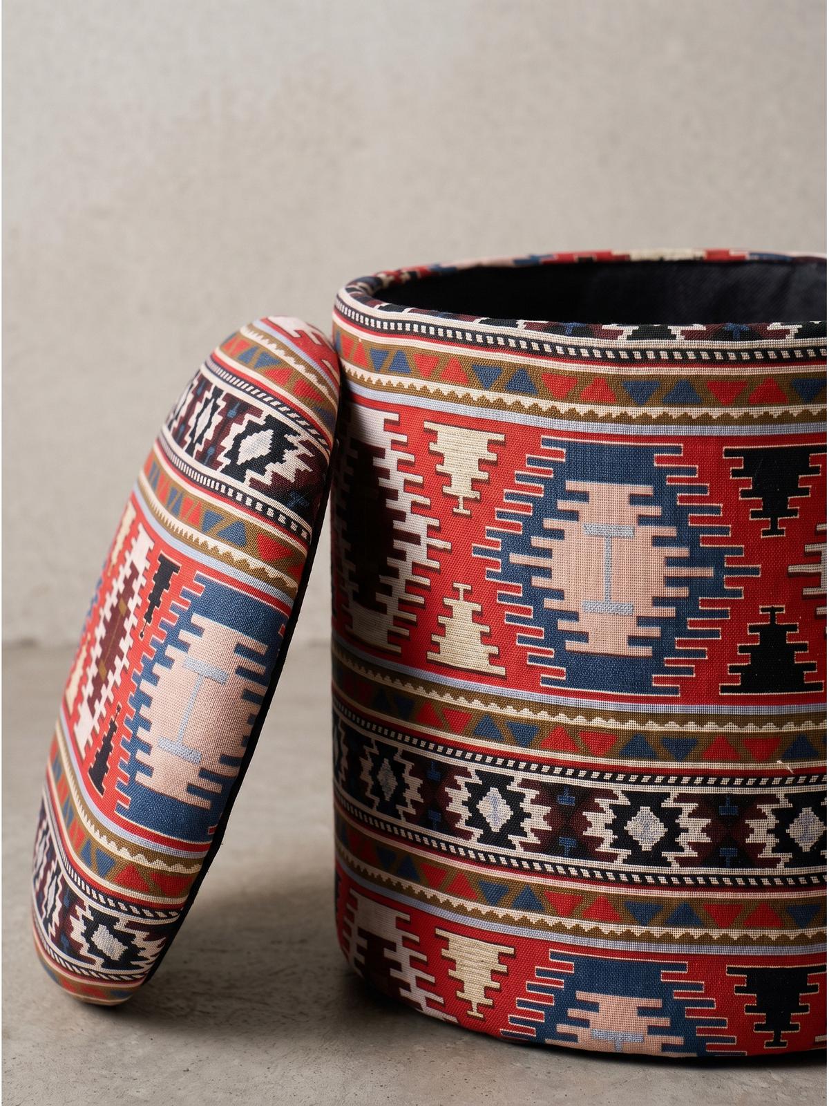 SITZHOCKER RHONE, Stoff, mit Textilbezug, Mehrfarbig, Ø 40 x 45 cm - Multicolor, Textil (40/45/40cm) - KADIMA DESIGN