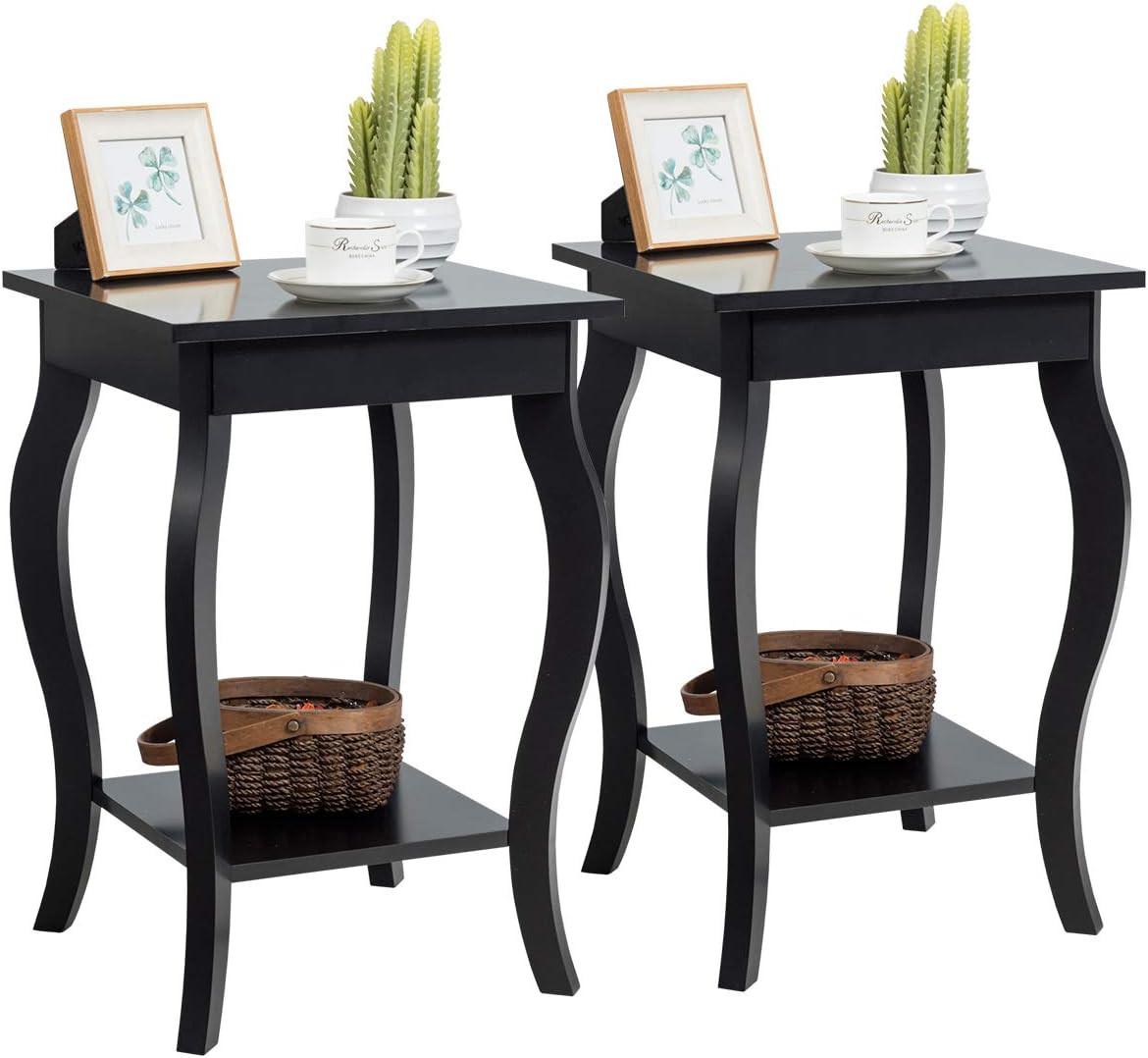 NACHTTISCH 60cm Schwarz(2er-Set) - Schwarz, Holz (40/40/60cm) - COSTWAY