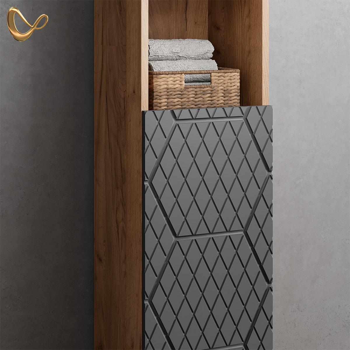 BADMÖBEL-SET Ronco Anthrazit mit Wabenstruktur 3 Teile, mit Schubladenschrank und Hochschrank - Anthrazit, Holzwerkstoff (80/58/41cm) - Livinity®