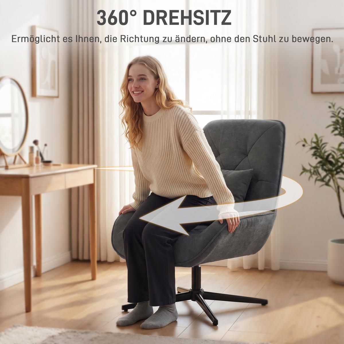 SESSEL Chenille Schaumstoff Dunkelgrau - Dunkelgrau/Schwarz, Textil/Metall (72/96/92cm) - HOMCOM