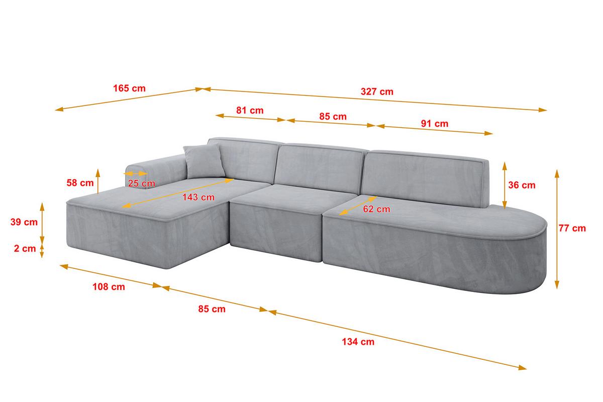 ECKSOFA Ottomane Links IREA-L2-v3 - 327x165x77 cm Grau - Titanfarben, Holzwerkstoff/Textil (327/165cm) - ALTDECOR