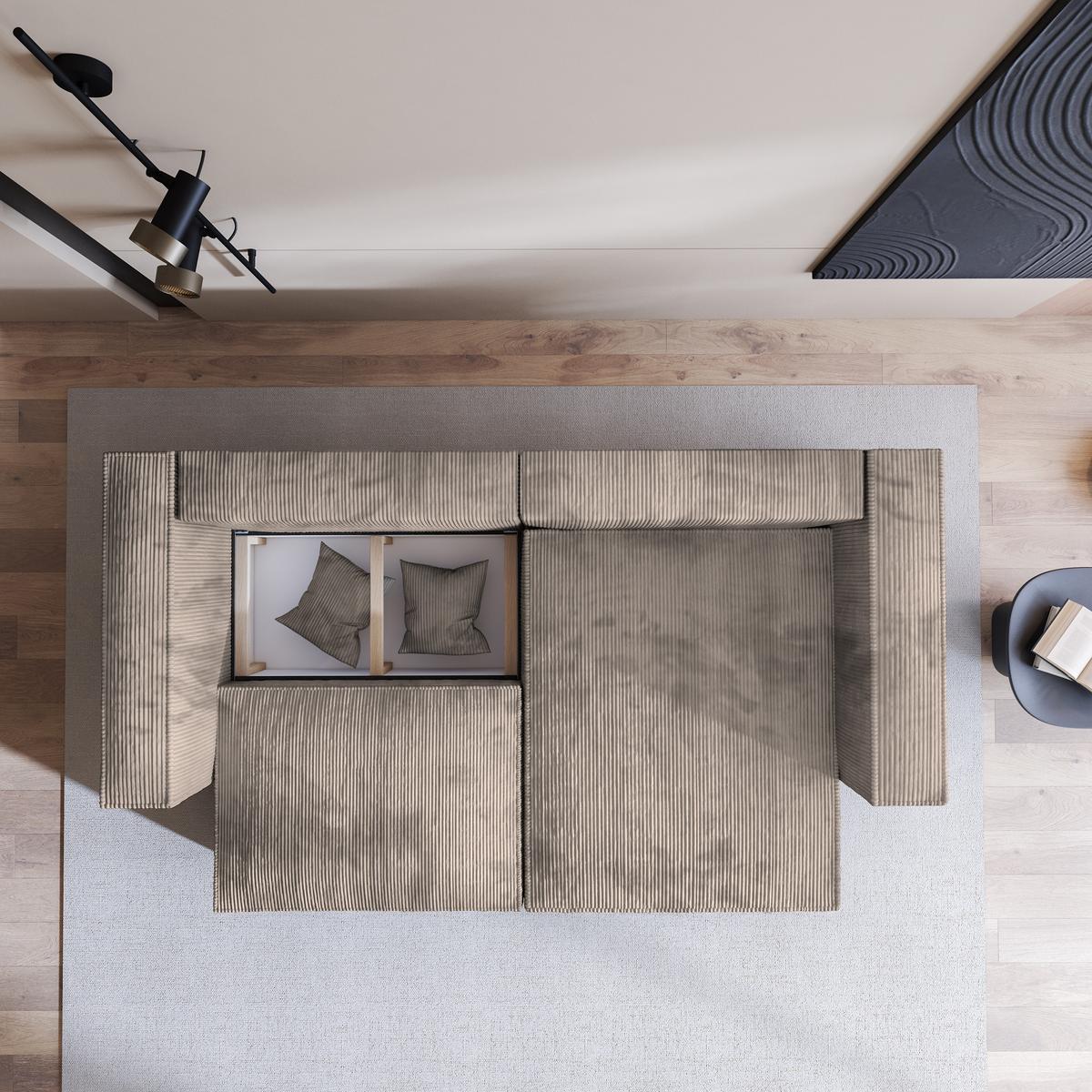 ECKSOFA NERIO P Beige Kordstoff mit Schlaffunktion - Beige/Grau, Holz/Kunststoff (245/148cm) - MASSENO