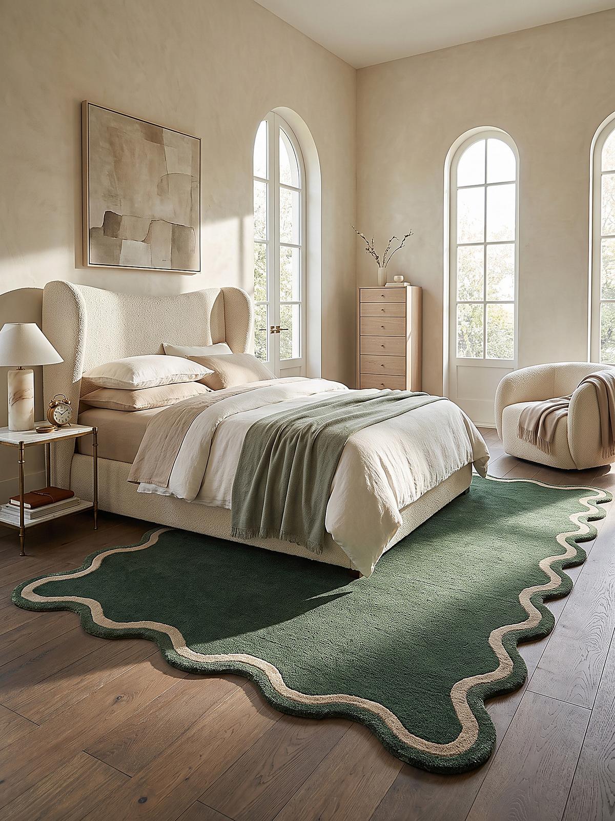 WOLLTEPPICH handgetuftet ALHAM, Wellenbordüre, Waldgrün, 120 x 170 cm - Grün, Textil (120/170cm) - KADIMA DESIGN
