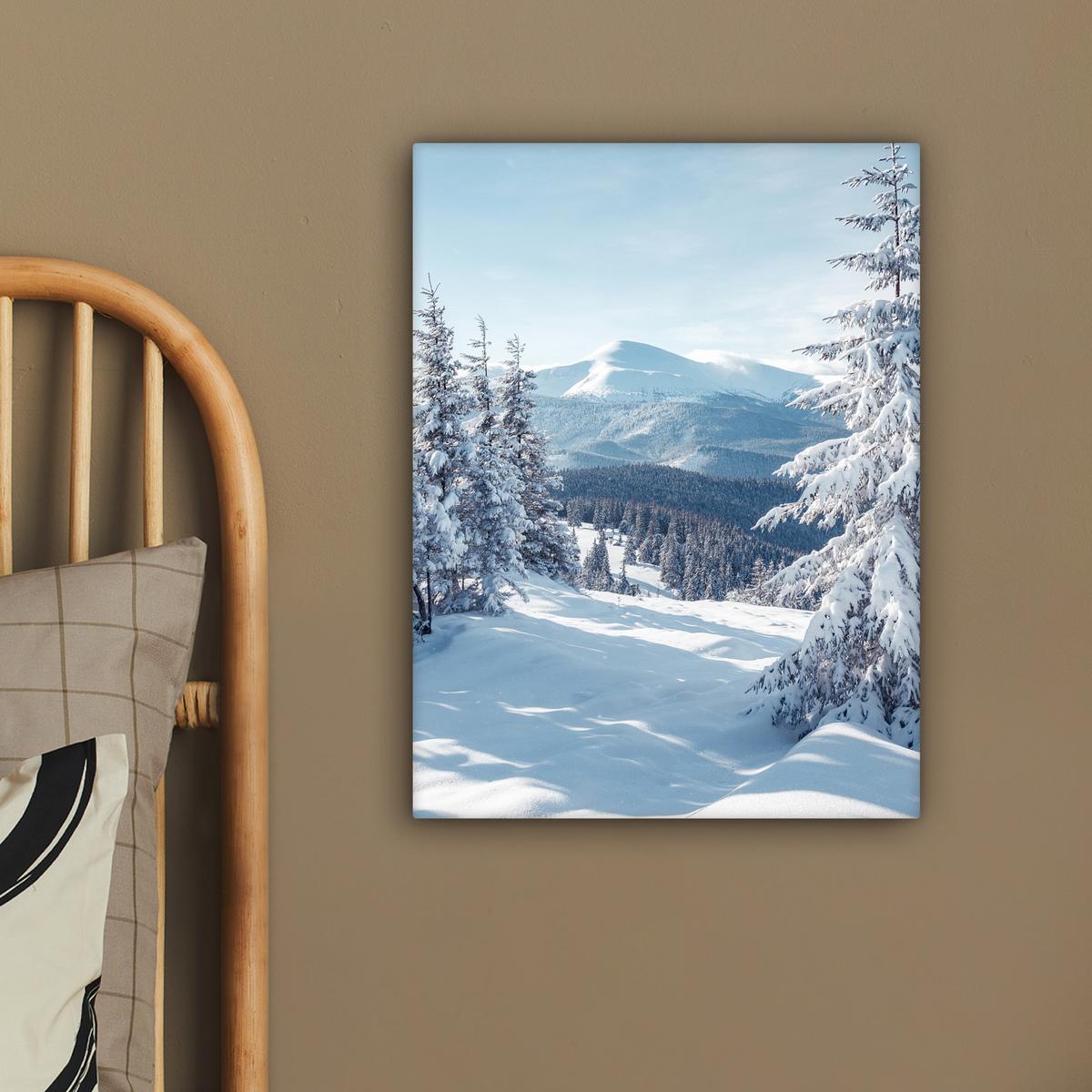 LEINWANDBILD Winterlandschaft - Natur - Berge - Bäume - Schnee Room Decor 30x40 cm - Hellblau, Textil (30/40cm) - MuchoWow