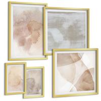 BILDER SET 5er Set - 50x50 cm & 20x30 cm & 40x60 cm Goldrahmen - Warme Aquarell-Pastelltexturen - Goldfarben, Kunststoff (40/60cm) - TULUP