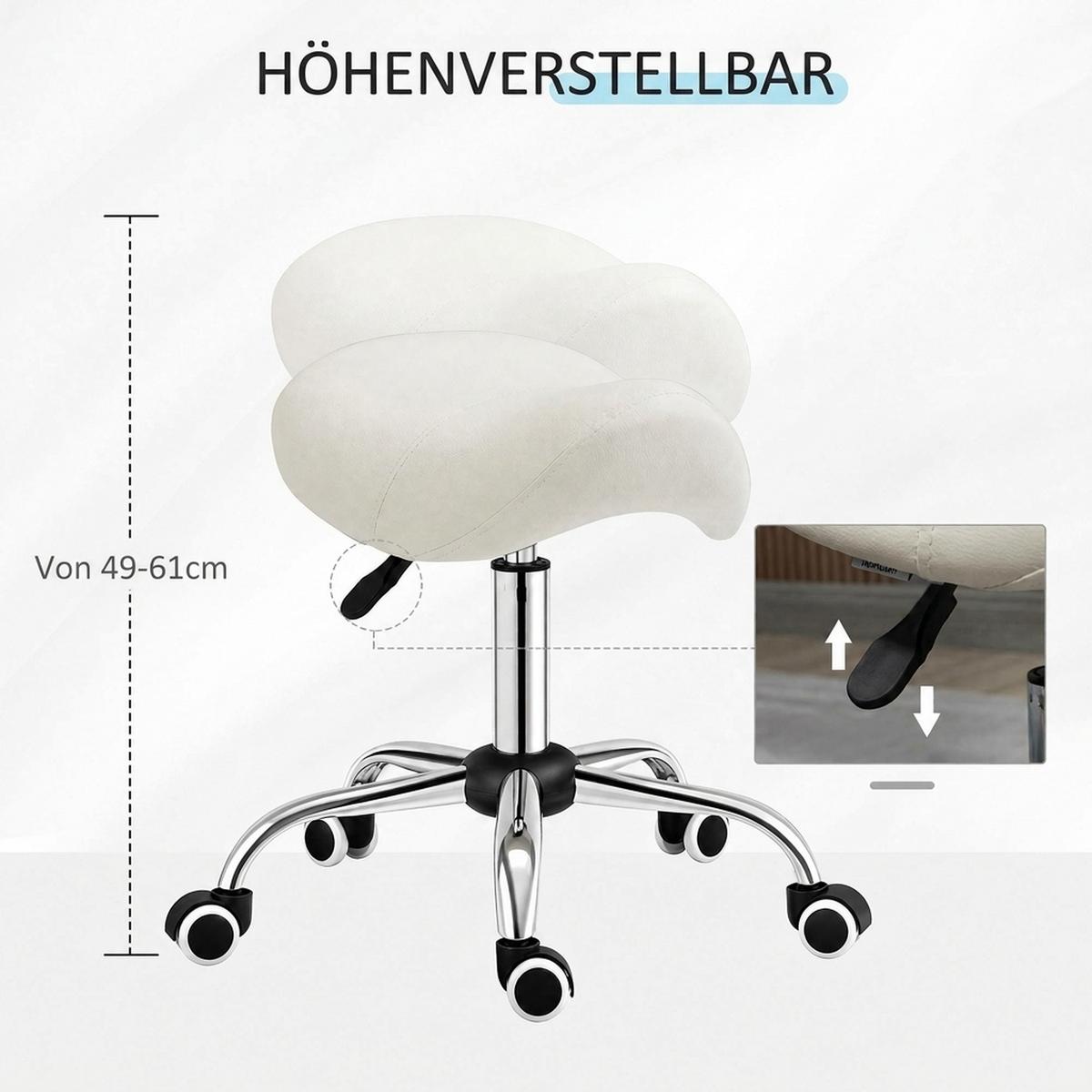 ARBEITSHOCKER Drehstuhl Drehhocker Rollhocker Sattelhocker Hocker Weiß - Weiß, Kunststoff (52/61/53cm) - HOMCOM