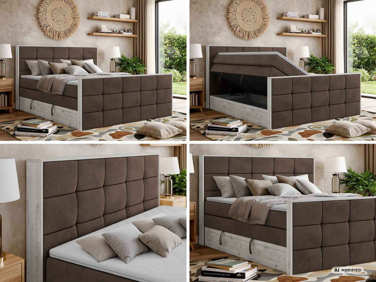 BOXSPRINGBETT ALNOR KING DUO 200/200 - Braun Velvet - Topper Visco - H3 - Schwarz/Braun, Kunststoff/Textil (200/200cm) - MKS