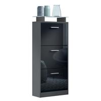 SCHUHSCHRANK Lavia Front in Schwarz Hochglanz - Schwarz Hochglanz, Holzwerkstoff (46/128/23cm) - Vladon