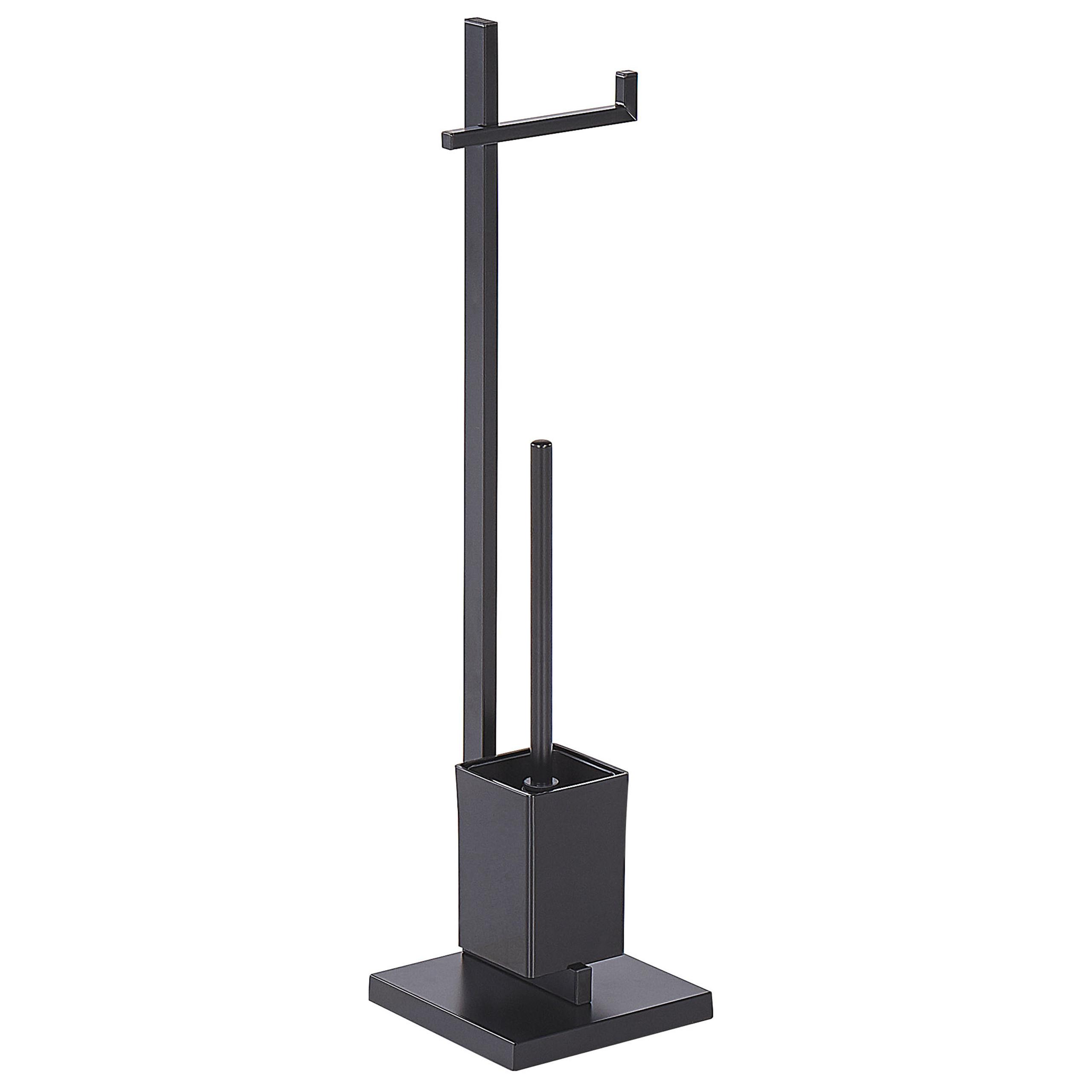 TOILETTENPAPIERHALTER mit Bürste Metall Schwarz Ulapes - Schwarz, Metall (18/70/18cm) - Beliani
