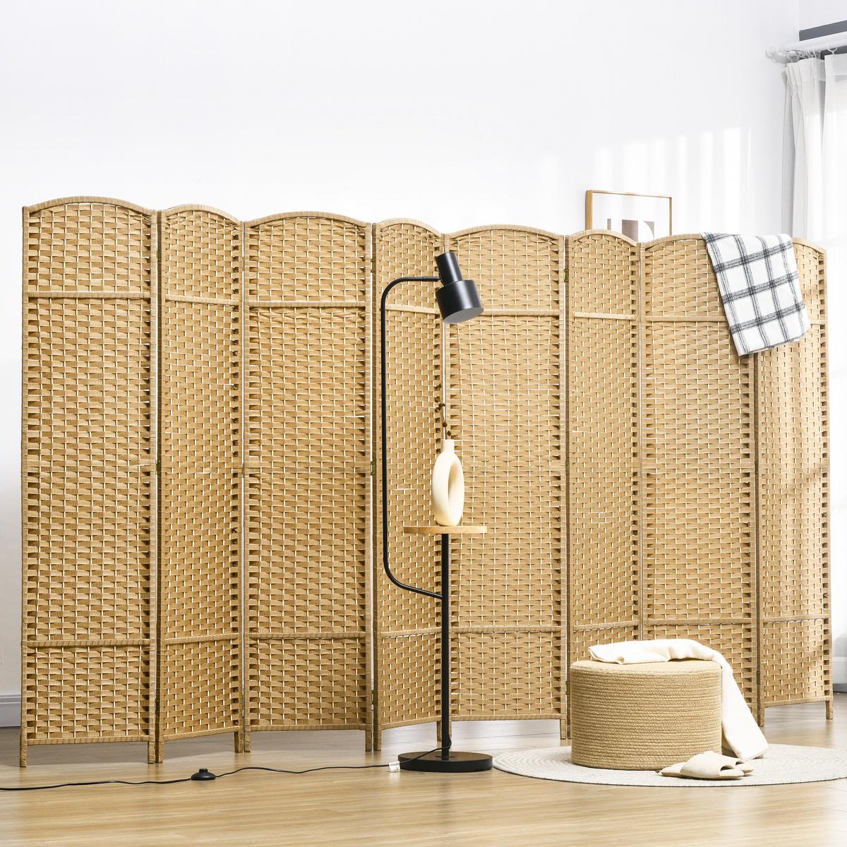 PARAVENT 8-teilig 320 x 170 cm Raumteiler Trennwand aus Kiefernholz Natur - Naturfarben, Kunststoff (1.6/170/320cm) - HOMCOM