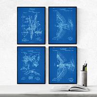 POSTER Set mit 4 Blau Gleiter Patenten A4 Schwarzer Rahmen - Schwarz, Papier (29.7/3cm) - Nacnic
