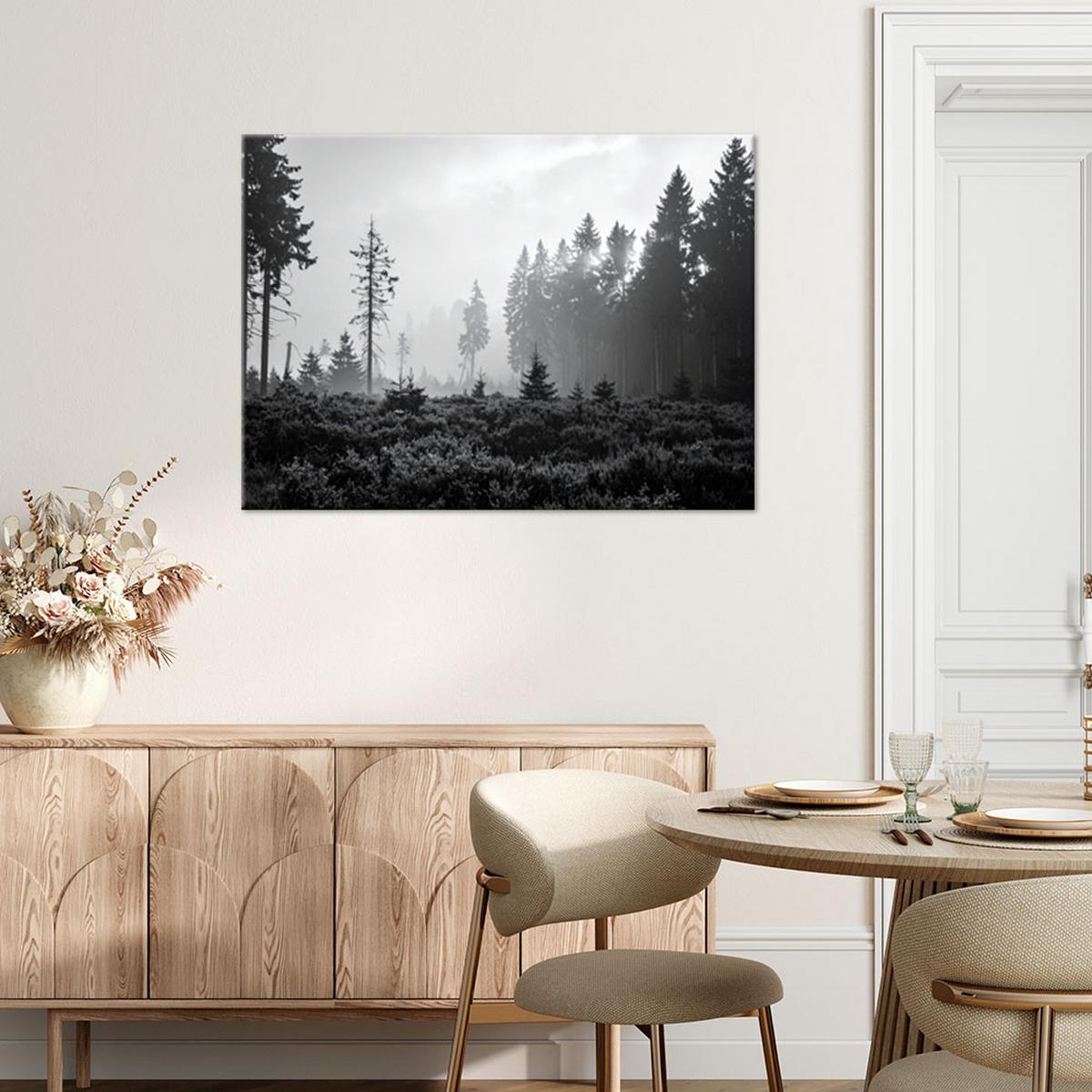LEINWANDBILD Waldlandschaft schwarz-weiß 120x80cm - Schwarz, Textil (120/80cm) - Feeby
