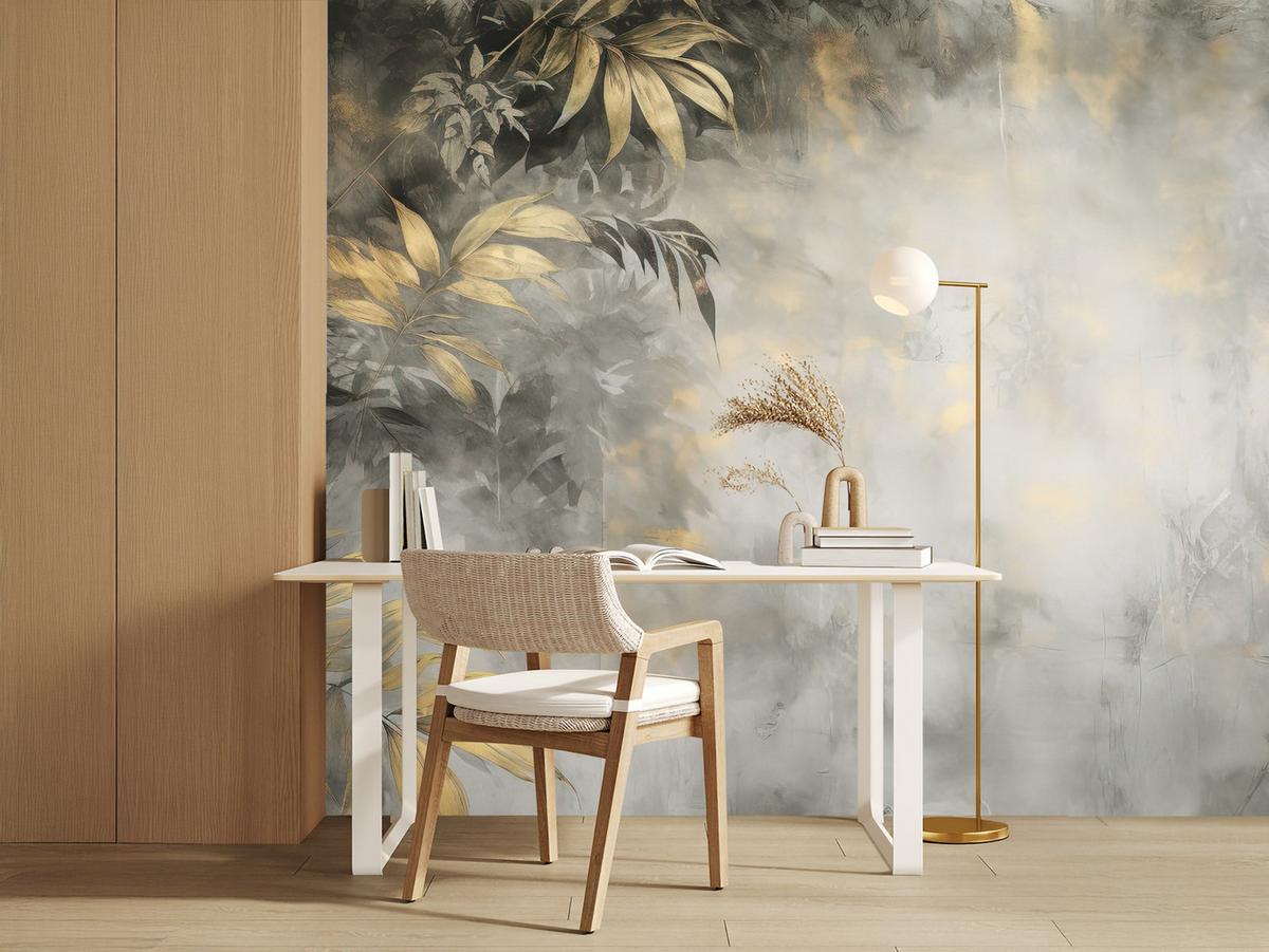 FOTOTAPETE Blätter Beton Abstraktion Vintage 250x175 - Gelb/Beige, Papier (250/175cm) - Muralo