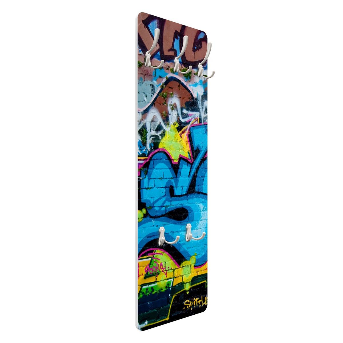 WANDGARDEROBE - Colours of Graffiti 34/105 cm - Blau, Holzwerkstoff (34/105/1.6cm) - Bilderwelten