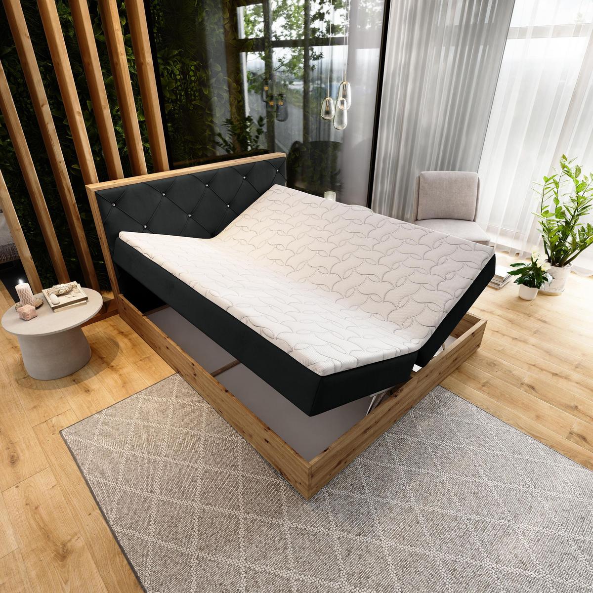 BOXBETT FOSCO 160x200 cm mit Matratze und Topper - Schwarz - Schwarz, Holz (160/200cm) - MASSENO