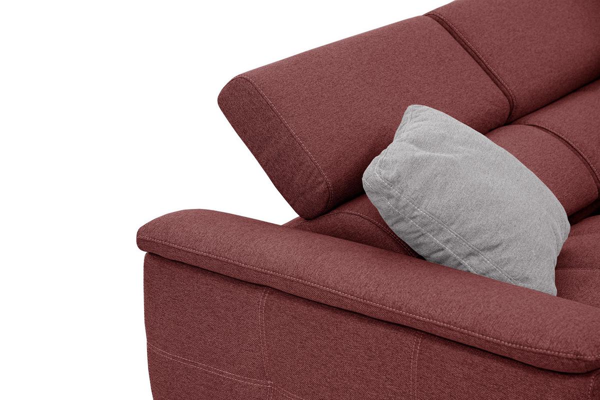 SOFA PLAUEN 3-Sitzer mit 2 Relaxfunktionen, bordeaux - Bordeaux/Silberfarben, Holzwerkstoff/Textil (214/83/105cm) - Wozimo