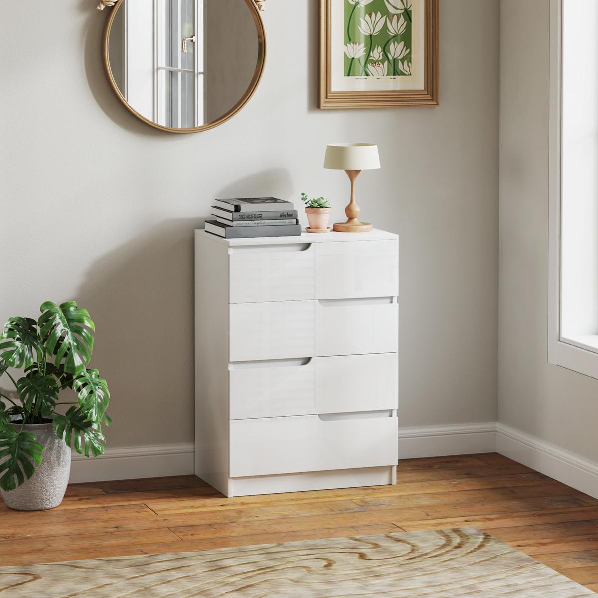 KOMMODE Beistellschrank mit 4 Schubladen, Hochglanzweiß 60 x 40 x 85cm - Weiß, Holzwerkstoff (40/85/60cm) - HOMCOM