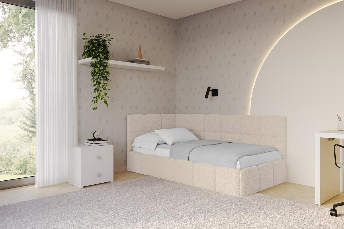 EINZELBETT Jugendbett mit Bettkasten Rechts, mit Matratze - LIVY 90x200 Dunkelbeige - Mokka, Holzwerkstoff/Textil (90/200cm) - ALTDECOR