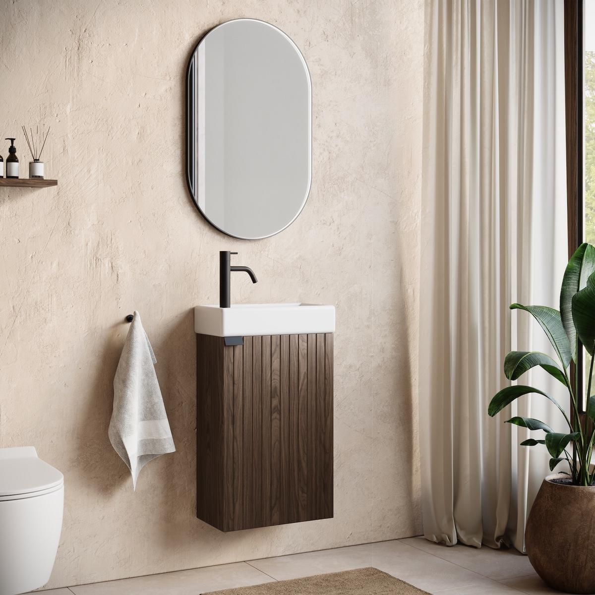 GÄSTE-WC-MÖBELSET Bosco 2 Teile Walnuss Braun - 40 x 22 x 68 cm - Walnussfarben/Braun, Holz (40/68/22cm) - Badplaats