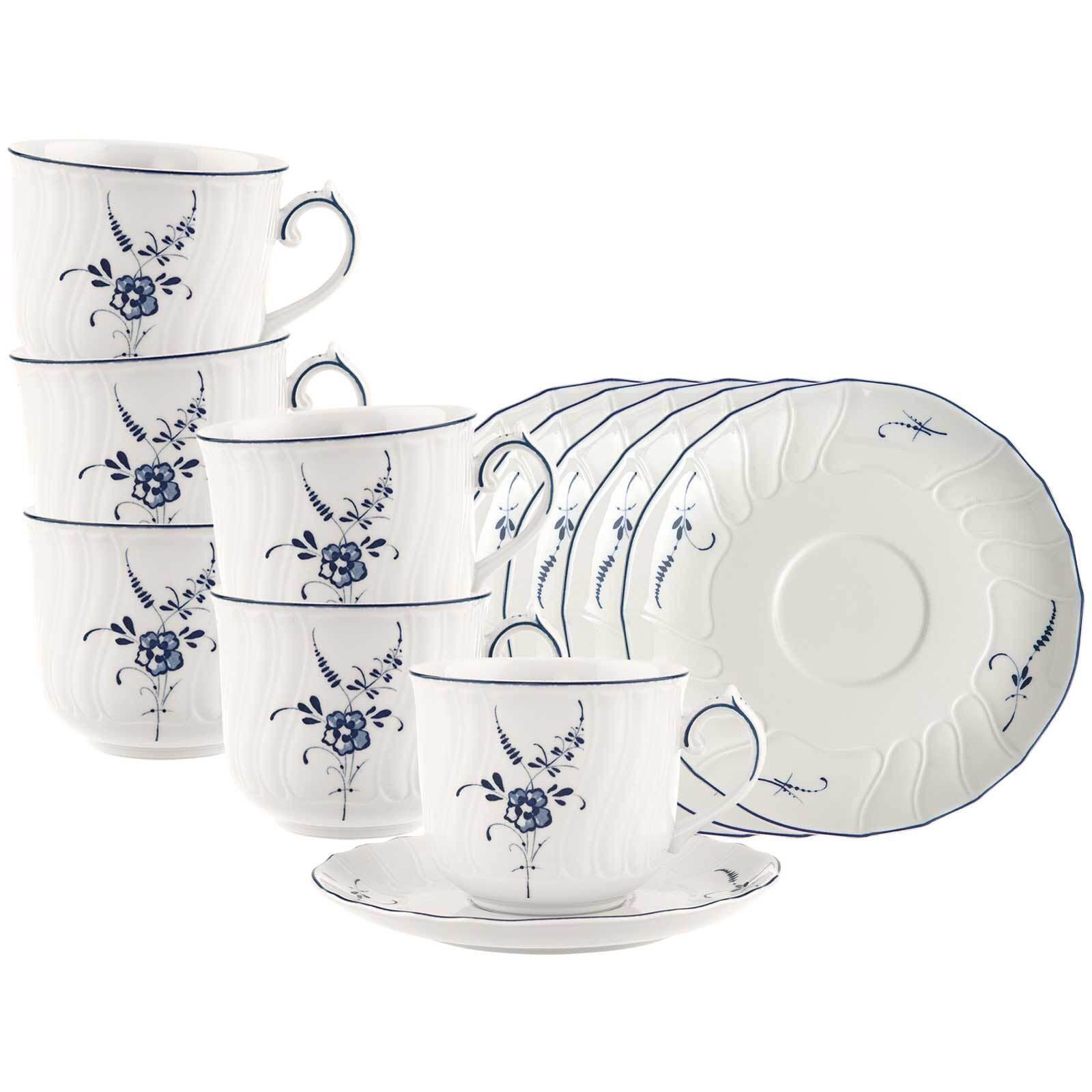 FRÜHSTÜCKSTASSEN MIT UNTERTASSEN Vieux Luxembourg weiß-blau 240 ml 6er Set - Blau/Weiß, Keramik (0.24L) - Villeroy & Boch