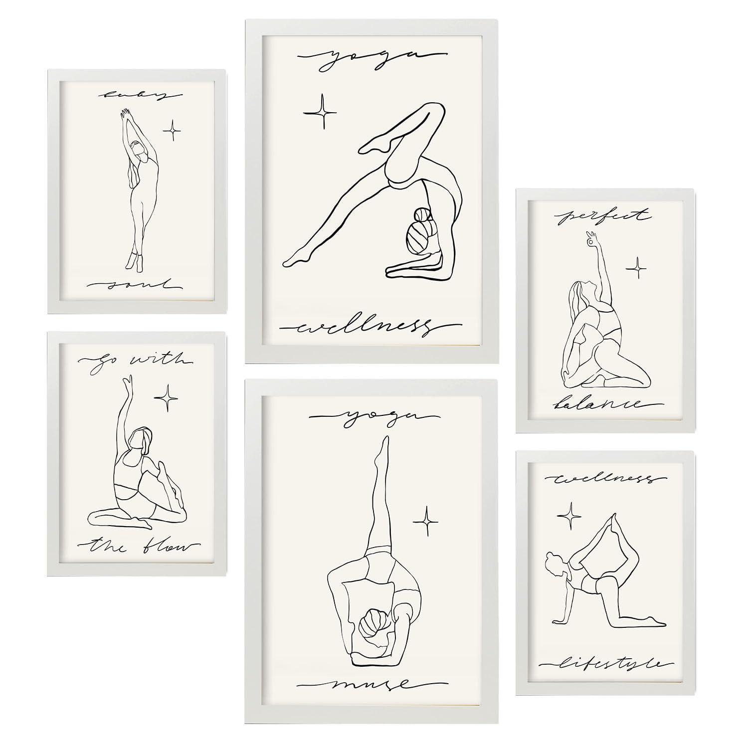 POSTER Set Mit 6 Yoga Musen 3 A3 & A4 Weißer Rahmen - Weiß, Papier (29/3cm) - Nacnic