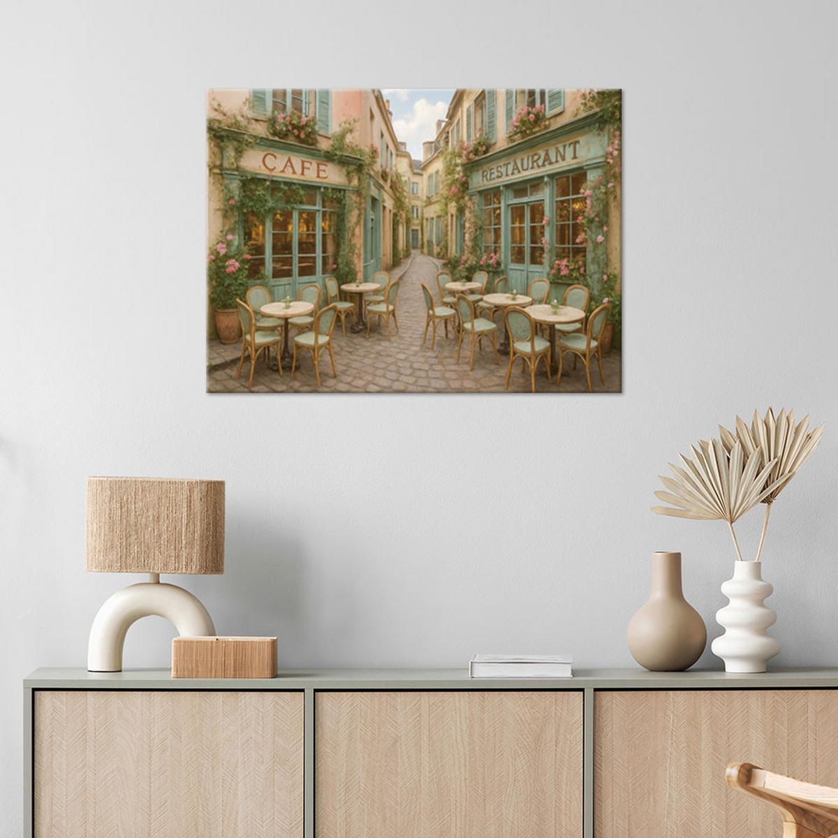 LEINWANDBILD Paris Restaurant Café im Boho Stil 90x60cm - Beige, Textil (90/60cm) - Feeby