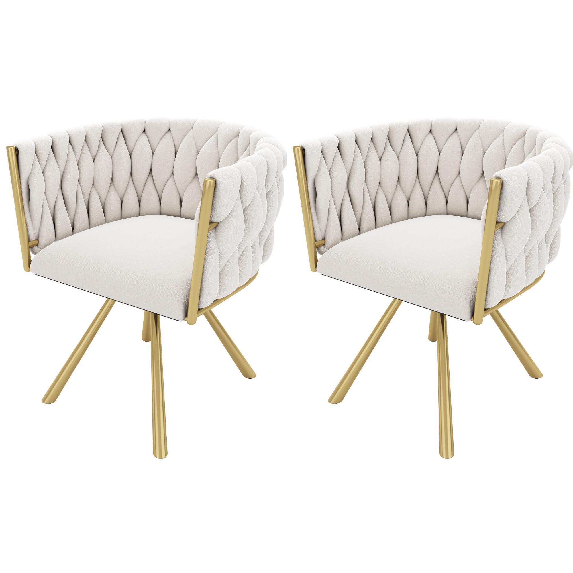 ESSZIMMERSTUHL 2er set samt gepolstert drehbar metallgestell gold - Beige, Textil (59/72/54cm) - Urban Meuble