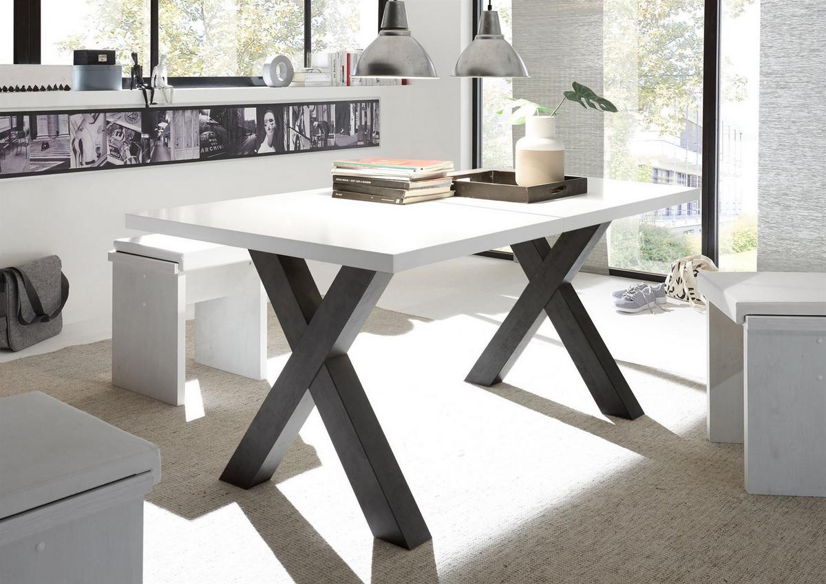 ESSTISCH ausziehbar Eike 7 160 x 90 x 75 Esszimmertisch Schwarzstahl/Weiß Matt Lack - Weiß, Holz (160/90/75cm) - 58aufmkessel