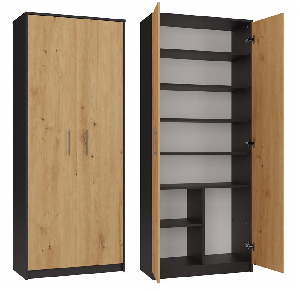 STANDREGAL OLIV mit Türen und 8 Fächern - Anthrazit/Eiche Artisan, Holzwerkstoff (74/180/35cm) - RAUMHIRSCH FURNITURE