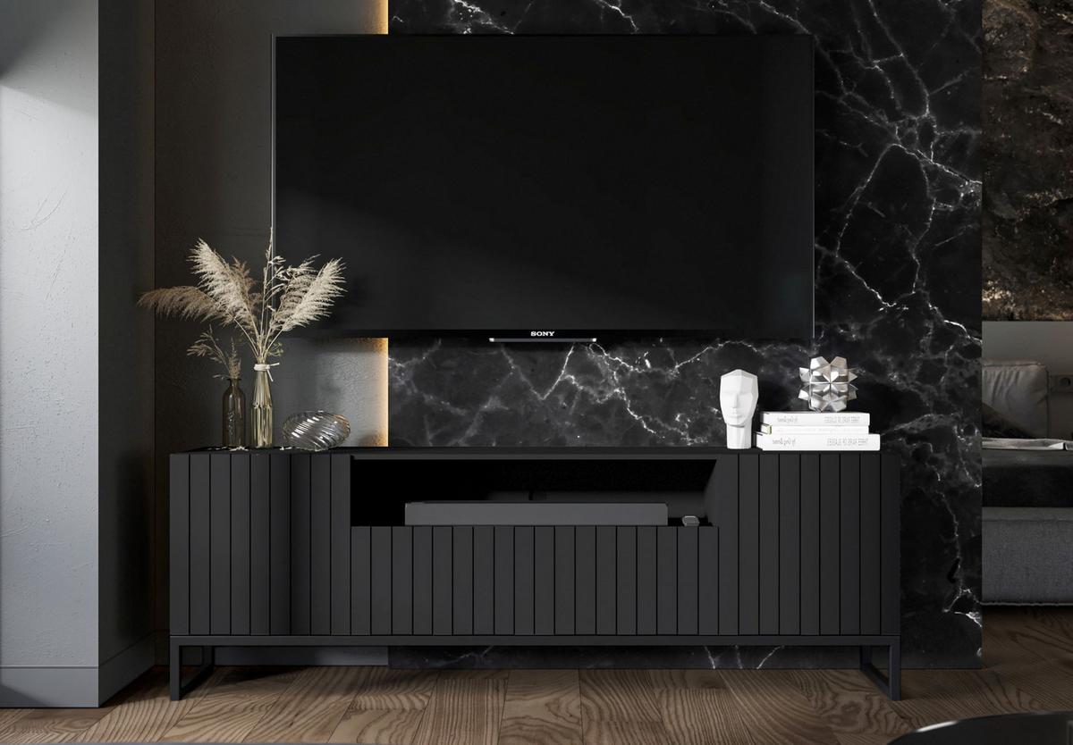 TV-SCHRANK Elpis2 Schwarz Matt mit Metallrahmen Glamour 150 cm - Schwarz, Holzwerkstoff/Metall (150/51.5/36.5cm) - Meble Lindner