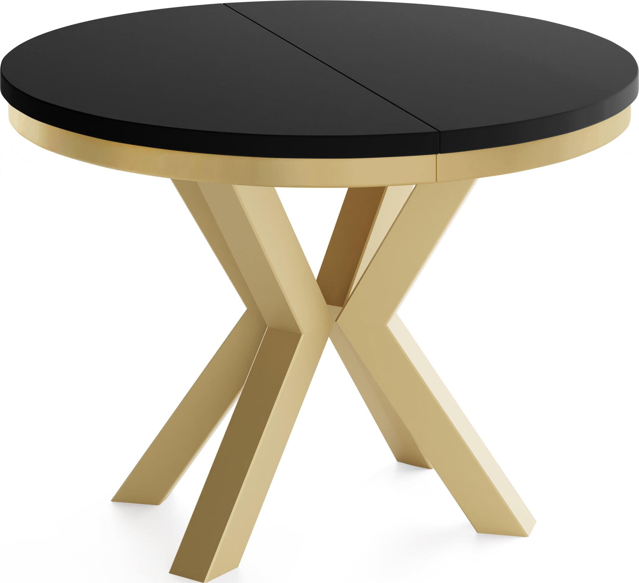 ESSTISCH Clara Gold runder ausziehbarer, Schwarz 100-180/100/76 cm - Goldfarben/Schwarz, Holzwerkstoff/Metall (100/176/76cm) - WFL GROUP