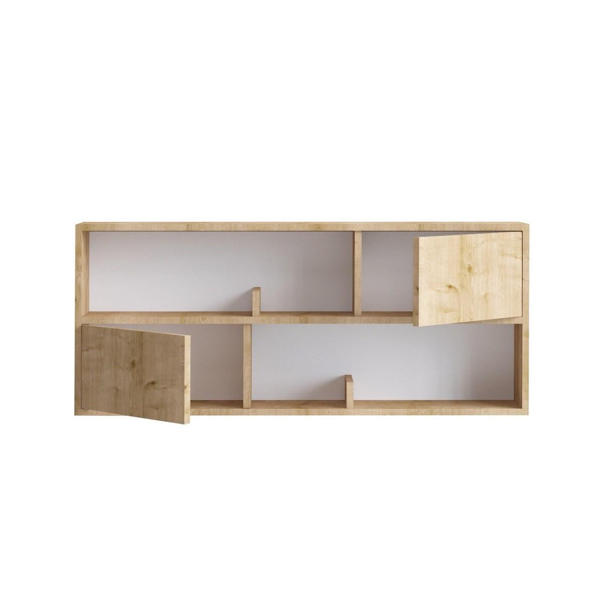 HÄNGEREGAL mit 2 Türen und 2 offenen Fächern Holzdekor Eiche lya 120/22/50 cm - Eschefarben, Holzwerkstoff (120/50/22cm) - Calicosy