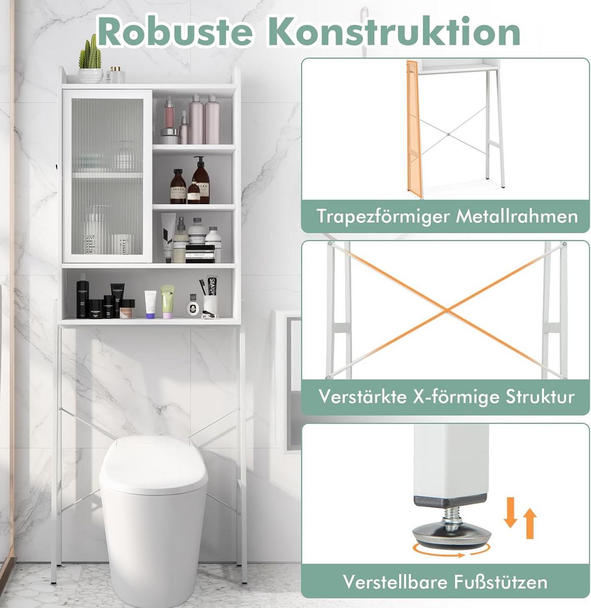 TOILETTENSCHRANK Weiß - Weiß, Holz (29/63/170cm) - COSTWAY