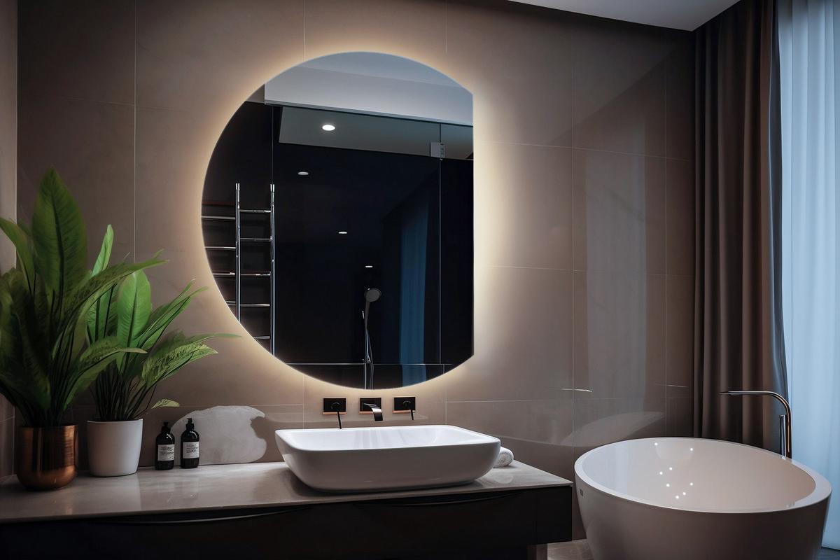 LED SPIEGEL 63 cm x 70 cm Asymmetrische Form Neutralweiß 4000 K - Transparent, Glas (63/70/0.4cm) - Wallfluent