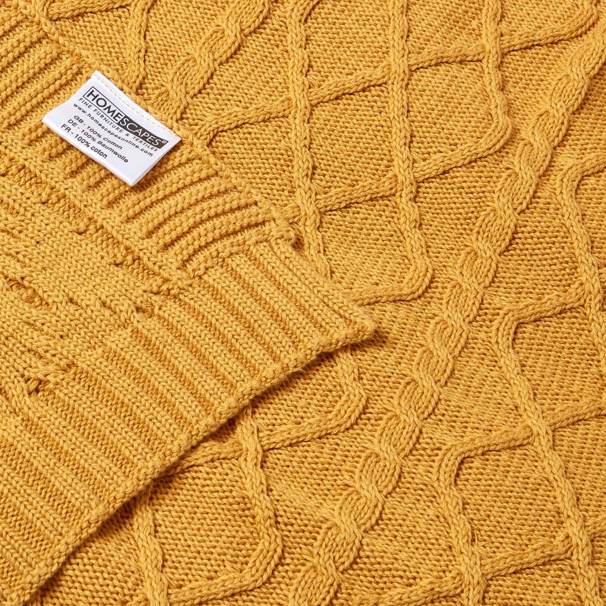 STRICKDECKE 130/170 cm, Baumwolle mit Rautenmuster - Currygelb, Textil (130/170cm) - Homescapes