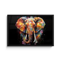 POSTER MIT RAHMENGERAHMTES BILD Elefant - Graffiti - Schwarz - Tiere - Farben 60x40 cm - Schwarz, Papier (60/40cm) - MuchoWow