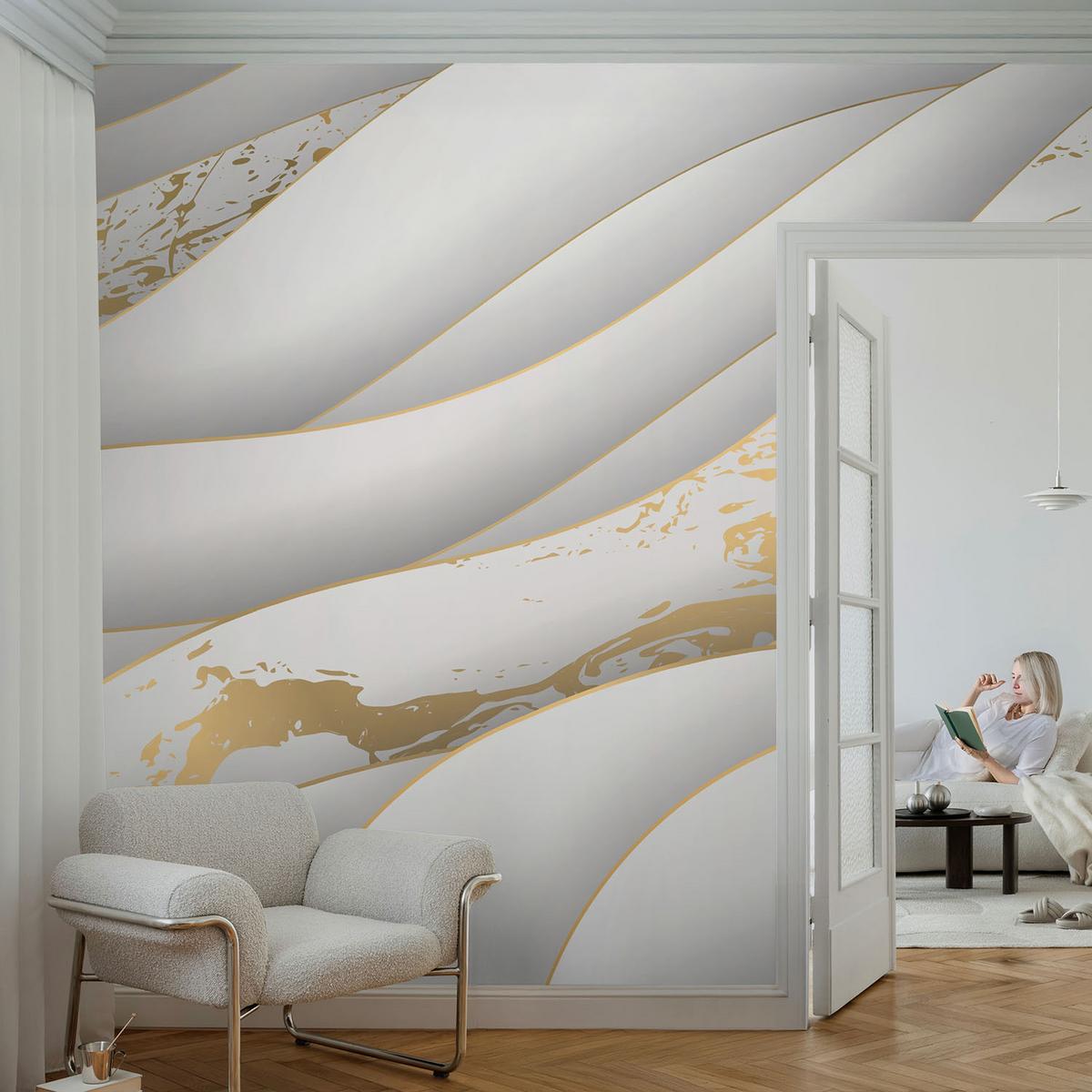 FOTOTAPETE 152x104 cm - Dynamische Muster - Weiß, Textil (152/104cm) - Wallfluent