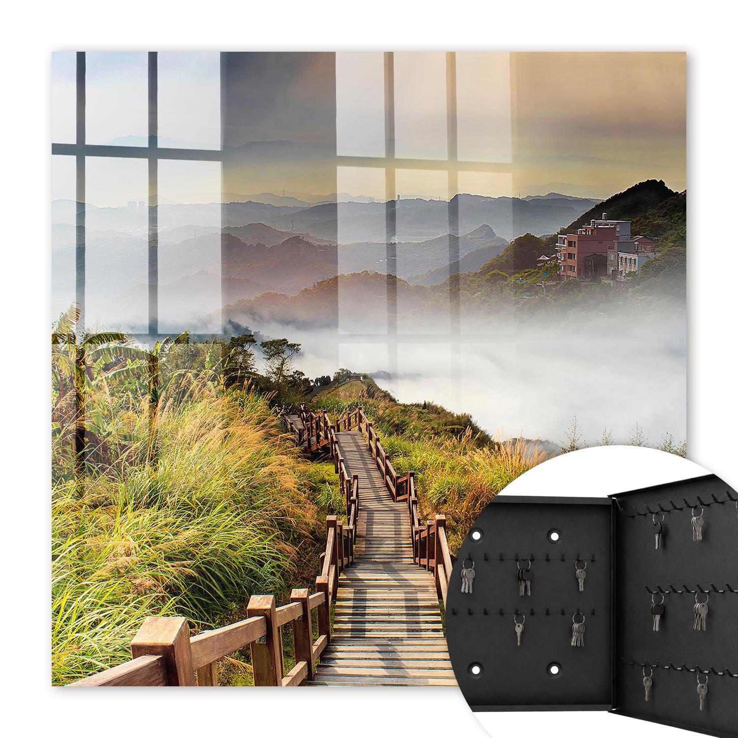 SCHLÜSSELBOX Schwarz 30x30 cm- Türöffnung nach rechts - Bergzauber - Grün, Metall (30/30/5cm) - TULUP