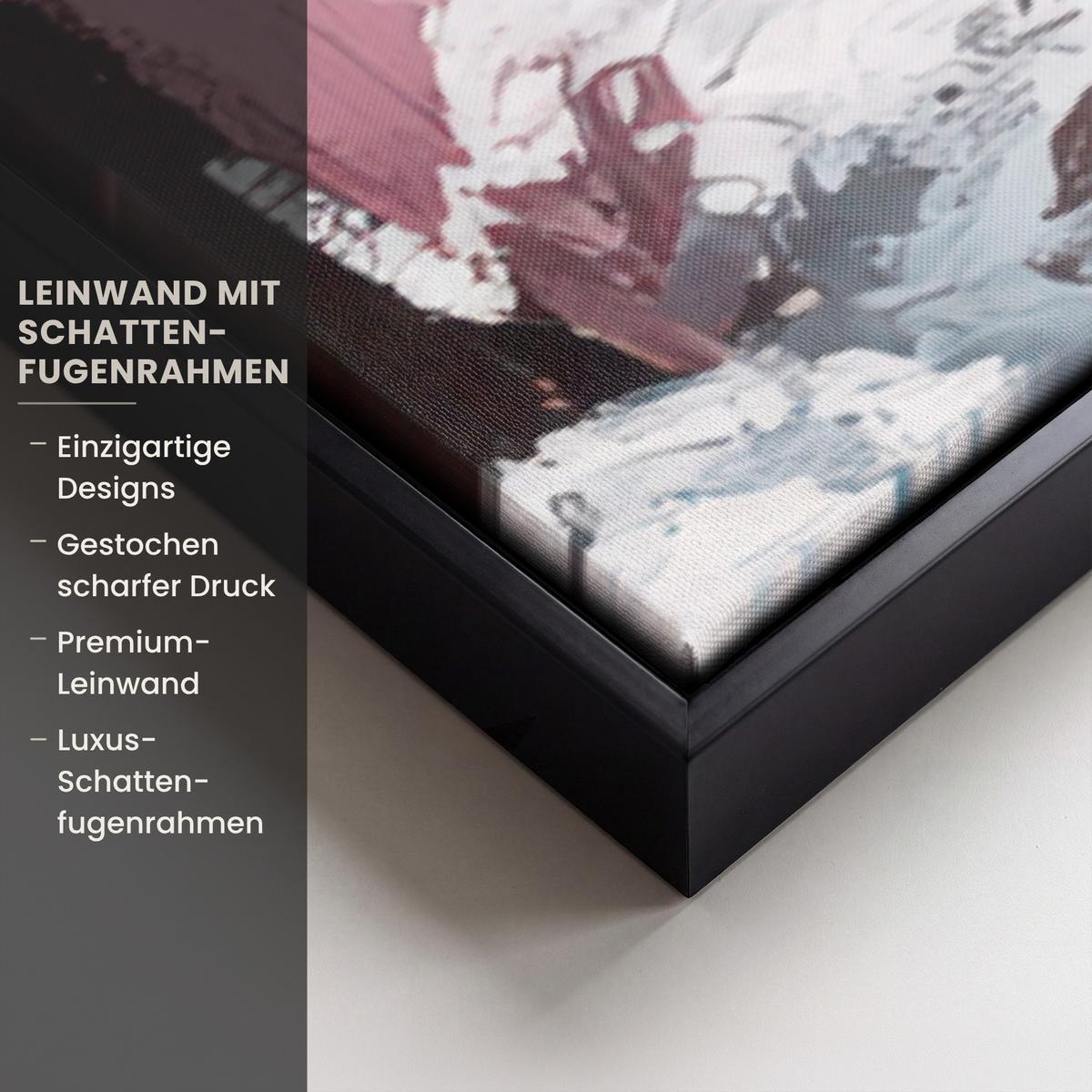 LEINWAND Bilder mit Rahmen - Weihnachtsdorf - Rosa - Winter - Schnee - Häuser - 150x100 - Altrosa, Textil (150/100cm) - MuchoWow