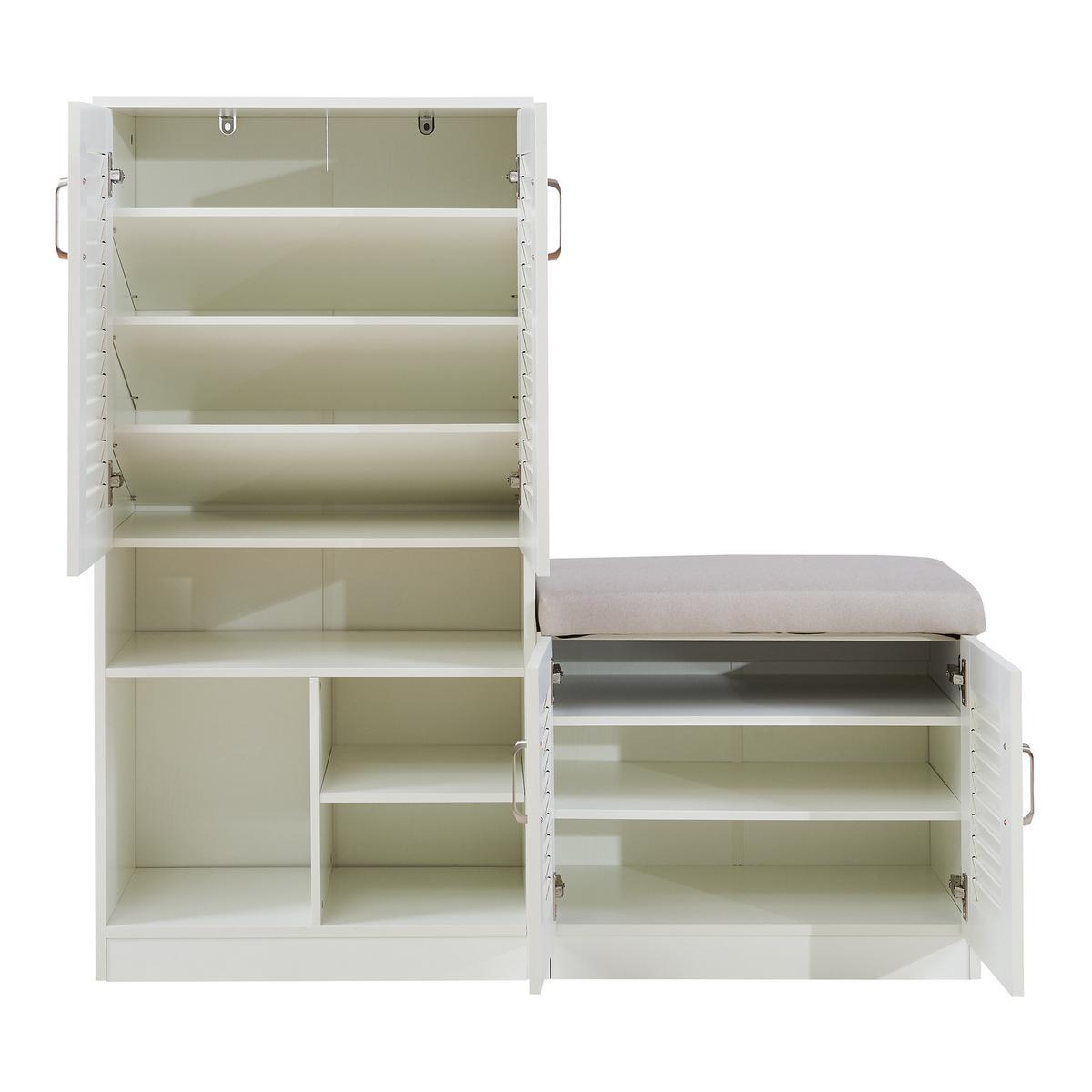 SCHUHSCHRANK Løten mit Sitzbank - Grau, Holzwerkstoff/Kunststoff (120/120/36.5cm) - [en.casa]