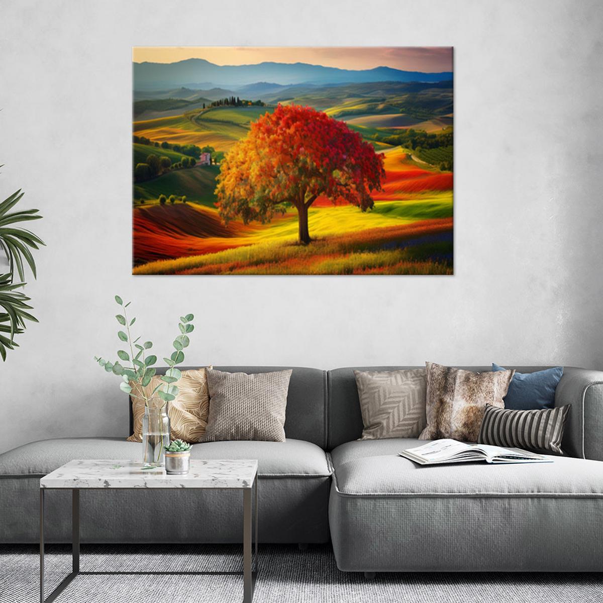 WANDBILD toskana landschaft baum natur - Multicolor, Textil (120/80cm) - Feeby