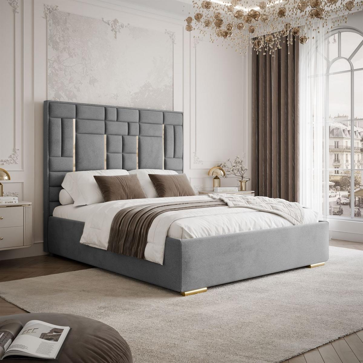 POLSTERBETT BRIGITTE GOLD mit Bettkasten 140x200 cm Element 23 - Grau, Textil (140/200cm) - Lookway