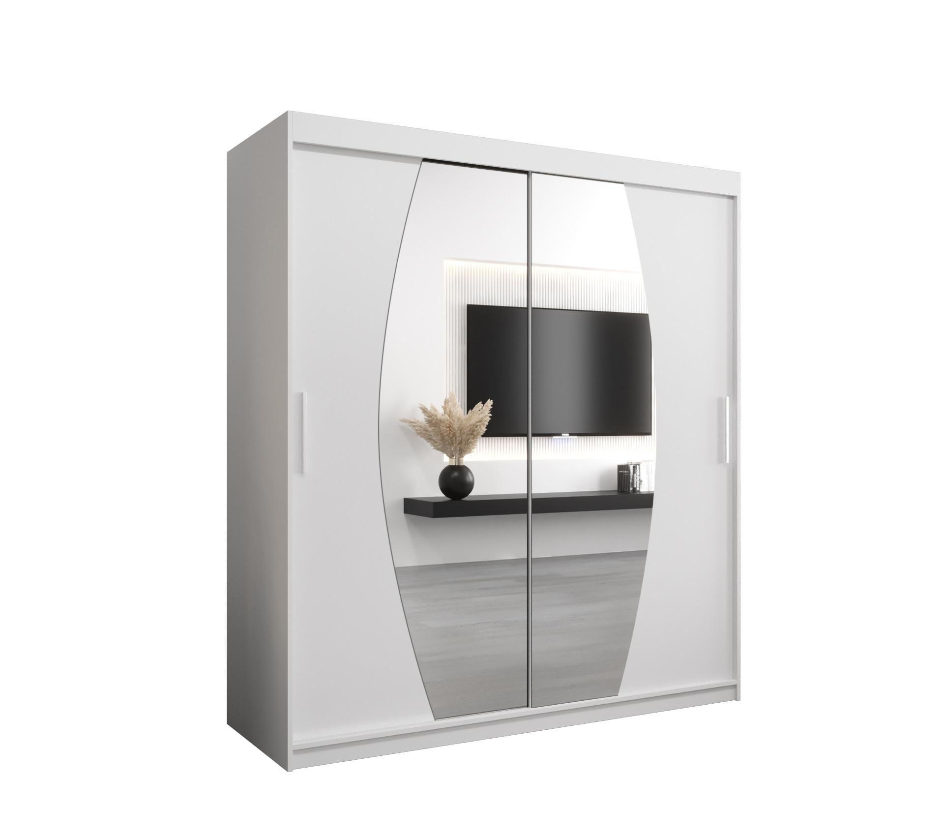 SCHWEBETÜRENSCHRANK 200/180/62 2-türig - Silberfarben/Weiß, Holz/Kunststoff (180/200/62cm) - MÖBEL KRYSPOL