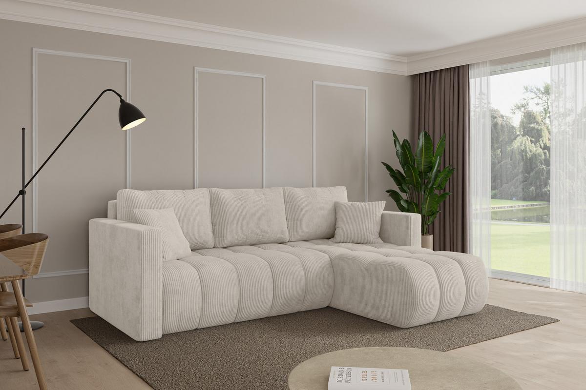 ECKSOFA mit Schlaffunktion Ottomane Rechts GARD-L 226x146x85 Creme Cord - Ecru/Creme, Holzwerkstoff/Kunststoff (226/146cm) - ALTDECOR