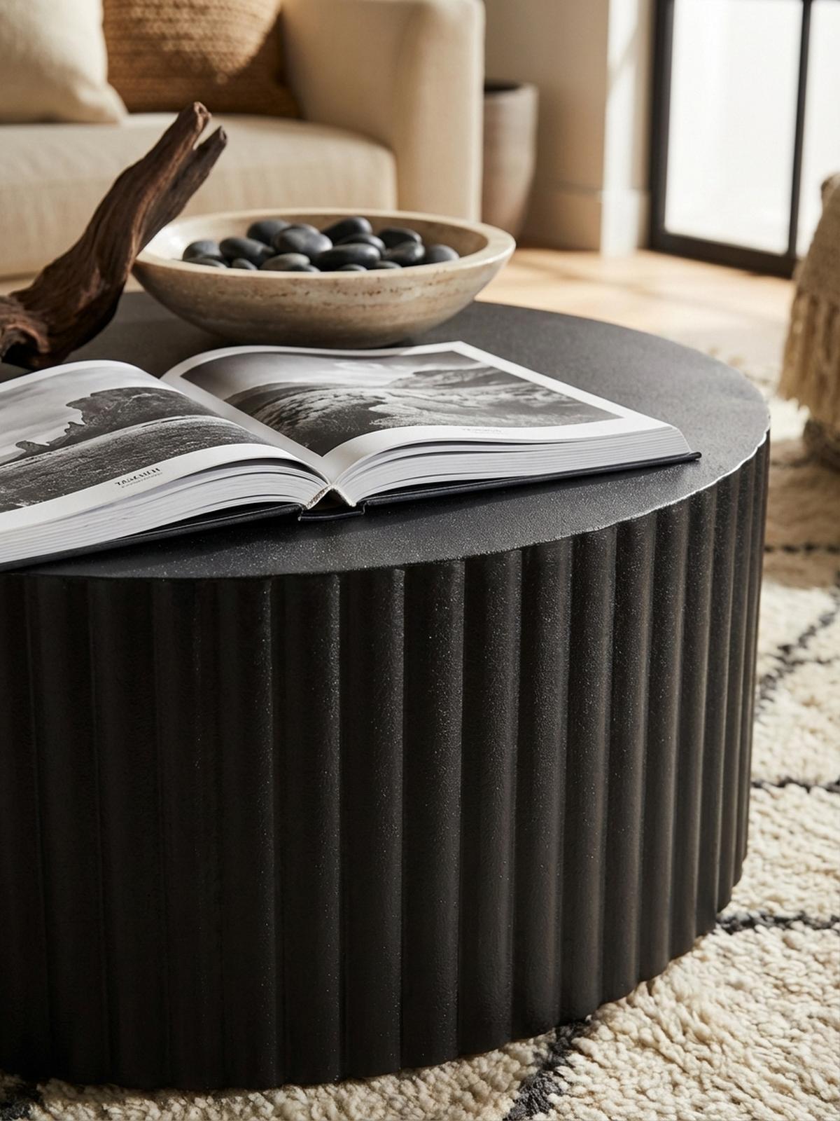 SOFATISCH Rund, Schwarz Metall, Wellenmuster, Maße 67x67x31 cm - Schwarz, Metall (67/67/31cm) - KADIMA DESIGN