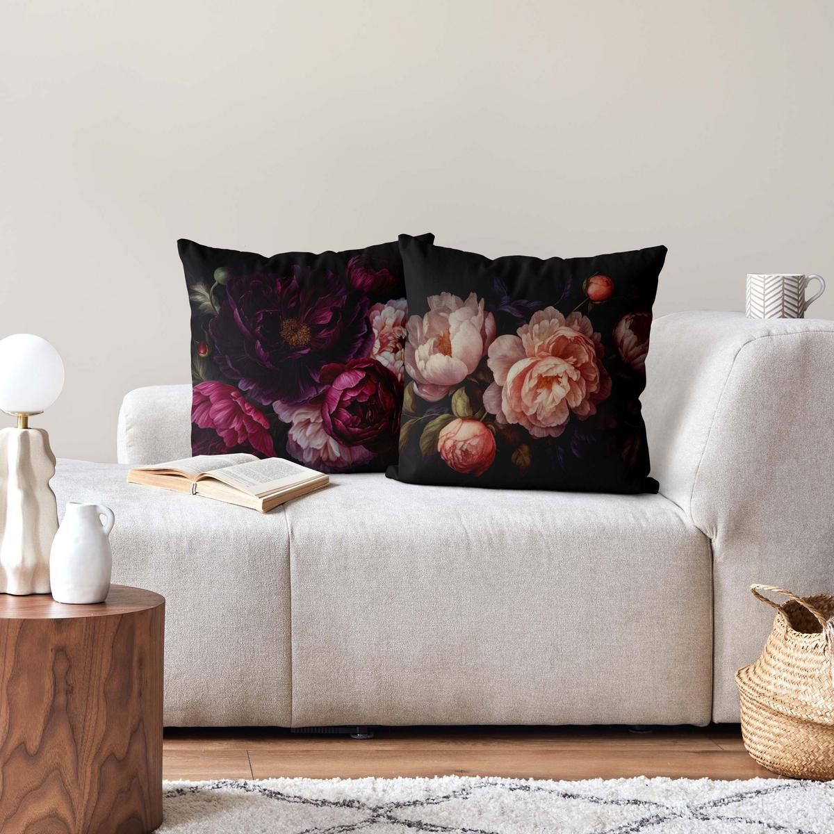 DEKOKISSEN 2er-Set Dunkle Blüten Duo 40/40 cm - Schwarz, Textil (40/40cm) - Bilderwelten