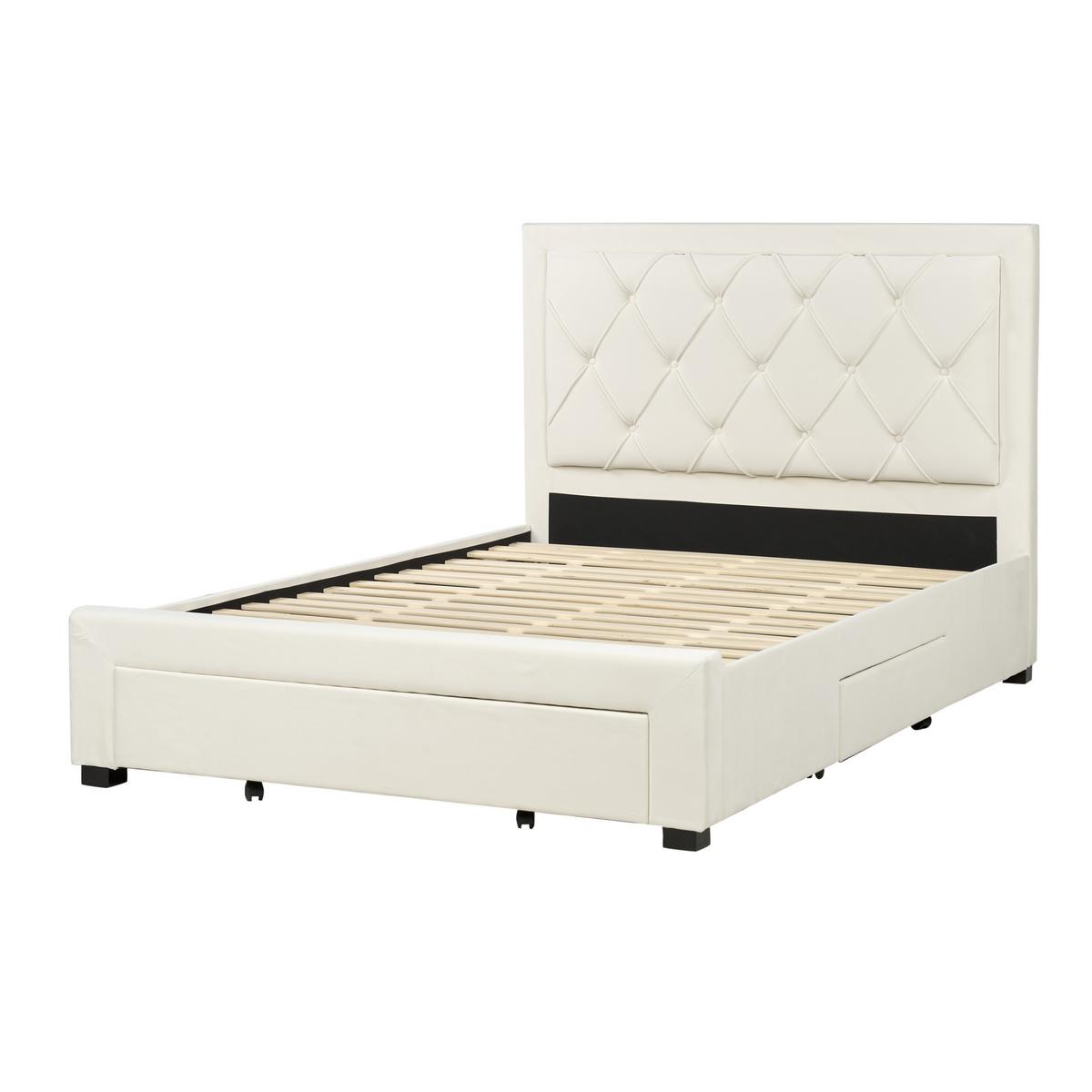 BETT mit Schaubladen 140x200 cm Beige Lievin - Creme, Textil (140/200cm) - Beliani