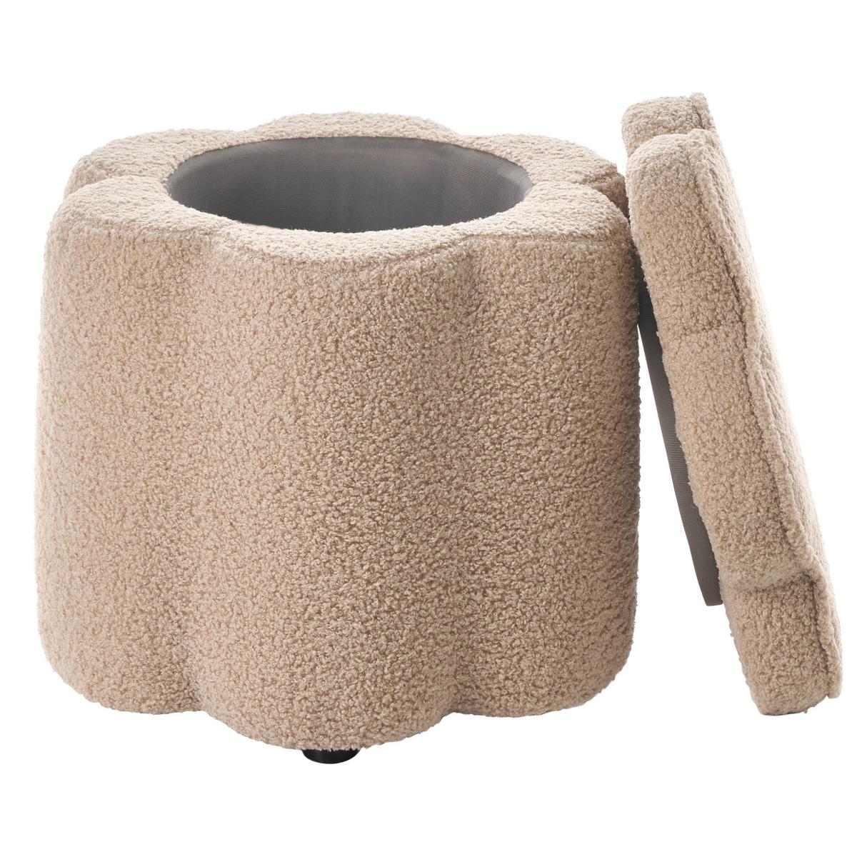 KINDERHOCKER mit Stauraum Bouclé Beige Blume Flower - Beige/Schwarz, Textil (40/38/40cm) - Beliani