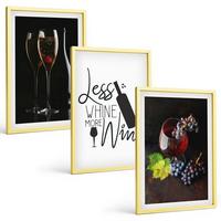 BILDER SET 3er Set - 40x60 cm Goldrahmen - Weingläser mit Trauben und Inschrift - Goldfarben, Kunststoff (40/60cm) - TULUP